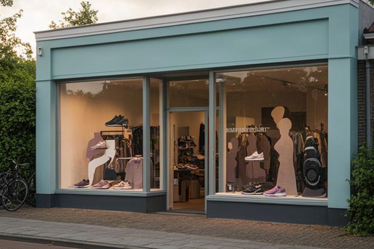 Winkelpui van H&S Movement aan de A50 met sportartikelen zichtbaar achter het raam