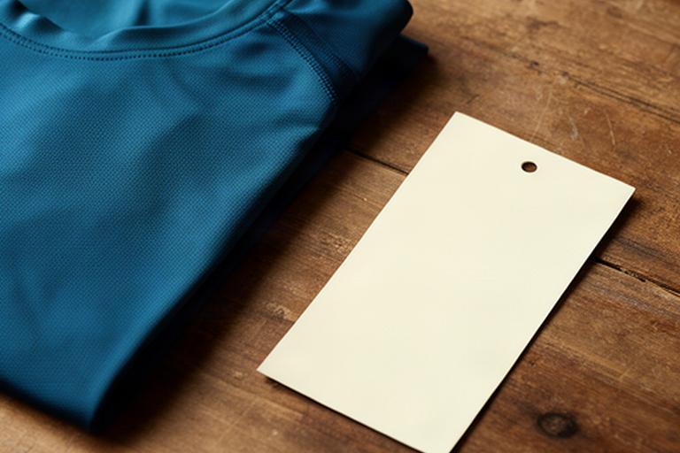 Opgevouwen sportshirt en retourlabel op een houten tafel