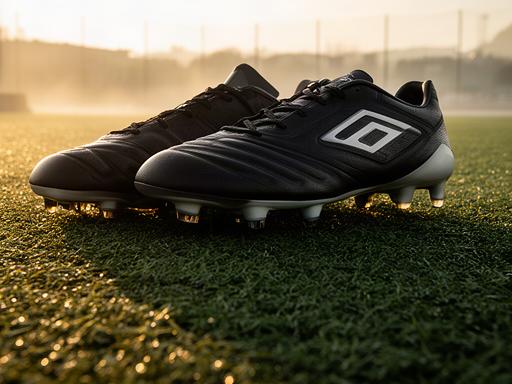 Voetbalschoenen met noppen op kunstgras bij zacht avondlicht